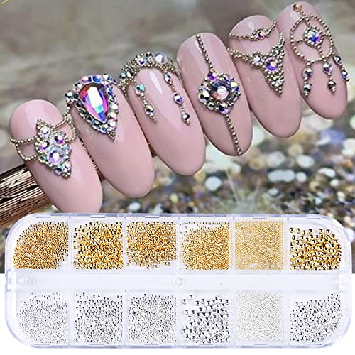 Fcozpjk 3D Metal Nail Charms Gold Silver Nail Beads Decorations - color: Beads