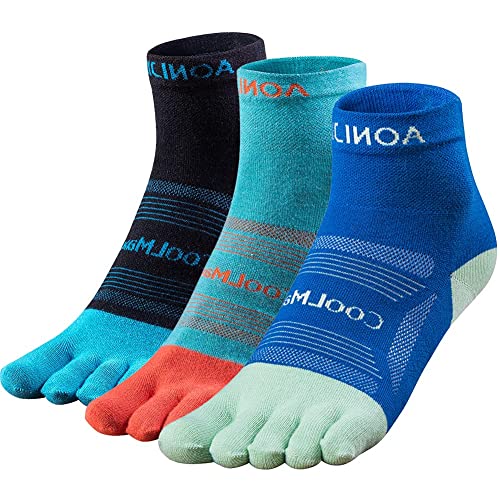 Toe Socks Cool-max Running Socks for Men Women 3 Pairs Athletic Breathable Five Finger Socks - color: Multicolor-d04# Quarter/3 Pairs, size: Medium
