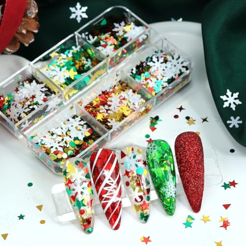 Christmas Tree Snowflakes Nail Art Sequins Xmas Star Glitter Flakes 6 Grids - color: Style06