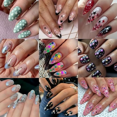 10 Sheets Star Nail Stickers for Nail Art, 3D Self-Adhesive Nail Decals - color: Five Star Colorfull