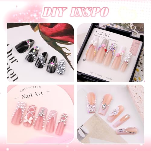 Flatback Pearls and Glass Nail Rhinestones for Nails Beige White Nail Pearl - color: 05 2 Boxes Nail Art Decos Set 23