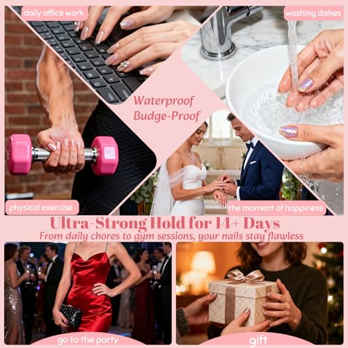 Press on Nails Medium Almond, Embossed Flower Acrylic Fake Nails, Brown French Beads 3D Floral Texture Artificial, Reusable Full Cover Glue on Nails, Stick on Nails for Women - color: Color 07