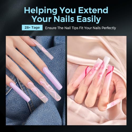 TOMICCA XXL Extra Long Square Nail Tips 308Pcs Half Cover Acrylic Nails