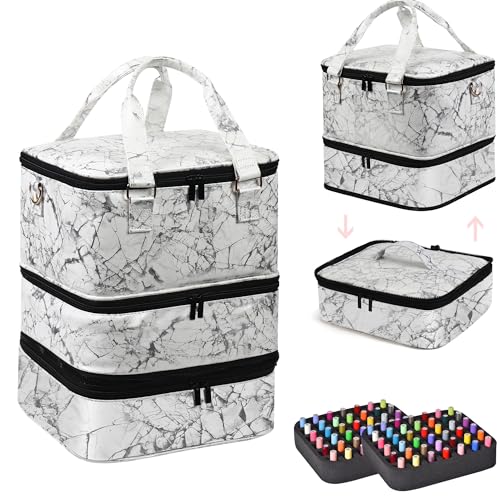 FCQQYWZ Large Nail Polish Organizer Case Hold 84+ Bottles Nail Polish & Nail Lamp, 3 Layers Nail Organizers and Storage for Nail Tech with Divider, Travel Carrying Case for Nail Polish Kit Set(White) - color: White-84Bottles