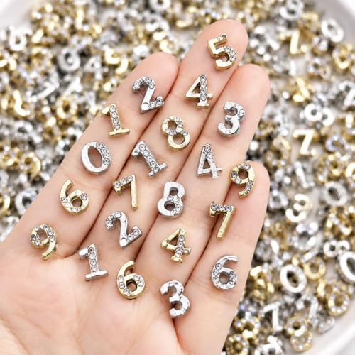 20 Pcs Numbers Nail Charms Gold Silver Flatback Numbers Nail Rhinestones - color: Shining Silver
