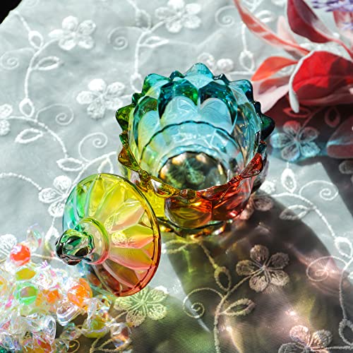 Joeyan 6 oz Colorful Embossed Glass Jars with Lid - Crystal Glass Candy Dishes - Iridescent Candy Jars Jewelry Box for Wedding, Party, Buffet Decorative - color: Colorful-1