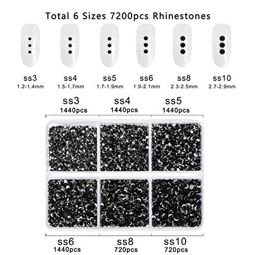 Beadsland Flatback Rhinestones, Black, 7200pcs Mixed 6 Sizes - color: Black