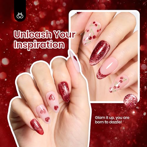 Beetles Red Cat Eye Gel Liner Nail Polish Glitter Gel Nails Art polish - color: C - Red-1