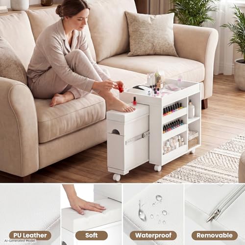 Pedicure Cart w/Extendable Padded Foot Rest (White, 33.4" L) - color: White, size: 33.4" L
