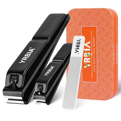 Nail Clipper Set with Glass File & Tin Box, Black - size: 3-piece set