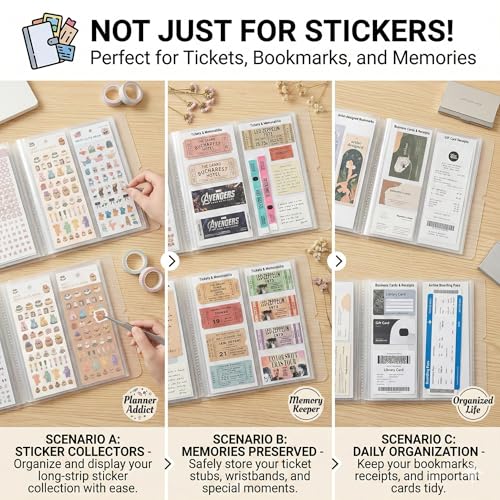 Sticker Organizer Album, 104 Pockets For Small Sticker Sheets - size: Small(2.8" x 7.9“)