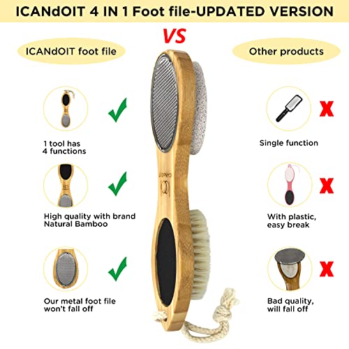 ICANdOIT 4 in 1 Bamboo Foot File Callus Remover Pedicure Scrubber Brush - size: 1 Count (Pack of 1)