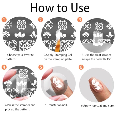 PH PandaHall 5pcs Mosaic Tile Pattern Nail Art Templates, Kaleidoscope Stamping Plate 52 Patterns Plant Flower Nail Art Stencils Stainless Steel Plates for Nail Design Print Manicure Salon