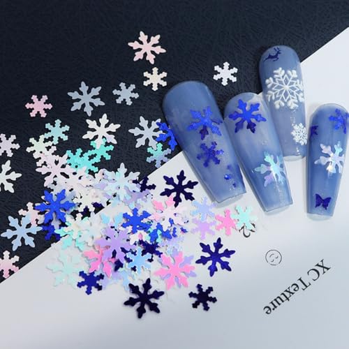 1 Box 12 Color Holographic Snowflake Nail Glitter Laser Ombre White Nail Sequins 3D Blue Nail Flakes Sparkly Glitter Flakes Shiny Nail Art Glitter Winter Christmas Nail Sequins Glitter for Nails Art - color: YHN17