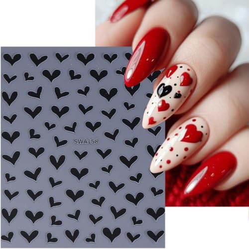 8 Sheets Valentines Nail Stickers for Nail Art 3D Self-Adhesive White French Tip Nail Art Stickers with Cute Bow Love Designs Red Black Heart Nail Decals Nails Supplies for Women Acrylic DIY Manicure - style: French Tip Nail Stickers-1