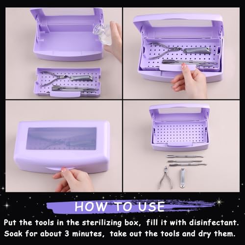 SUTOKAKA Nail Tool Sterilizer Box Plastic Disinfectant Container, Purple - color: Liftable Purple