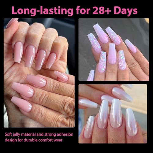 UNA GELLA Long Coffin Nail Tips 504pcs Clear Long Gel Nail Tips Coffin