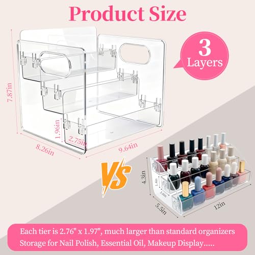 BQAN 3-Tier Clear Acrylic Nail Polish Organizer Rack with Built-in Handles