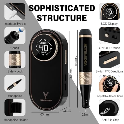 YOKE FELLOW Electric Nail File - Nail Drill Machine for Acrylic Nail Kit with Nail Dust Brush for Dip Powder Manicure Pedicure 40000RPM Rechargeable Nail Drill Gift Set for Women - color: Black