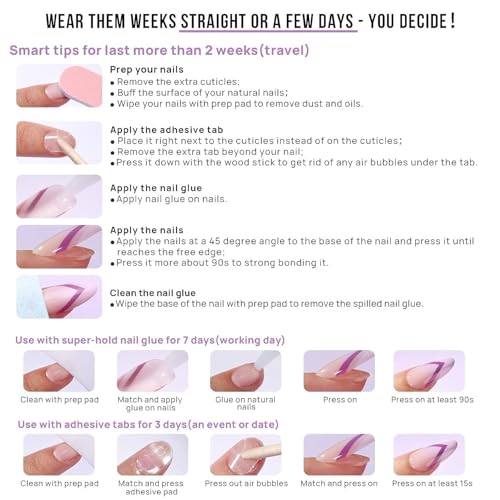 BTArtbox Press On Nails, Short Square Pink Fake Nails, 32Pcs Full Kit - color: A1-Lotus Glazed