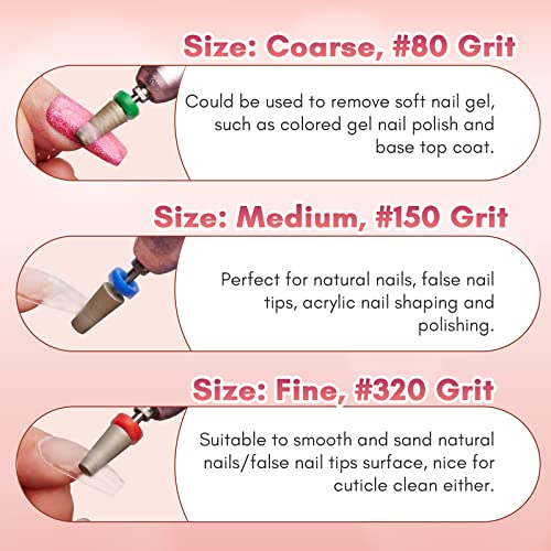 Makartt Nail Drill Bits, Tapered Barrel Carbide Diamond Sanding Bit for Gel Nail Polish Remove, Upgrade Nail Drill Tips with Cross Teeth and Dust-Proof Ring for Manicure Salon Nail Shaping, C #80 Grit - size: Diamond Tapered Bit-C