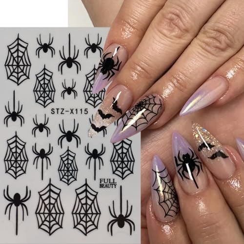 Halloween Nail Art Sticker Decal Spider Web Nail Stickers 6 PCS 3D Shelf-Adhesive Black Spider Web French Nails Design Polka Dot Nail Supplies Accessories for Women DIY Halloween Manicure Decoration - color: Polka Dot Spider