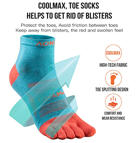 Toe Socks Cool-max Running Socks for Men Women 3 Pairs Athletic Breathable Five Finger Socks - color: Multicolor-d04# Quarter/3 Pairs, size: Large