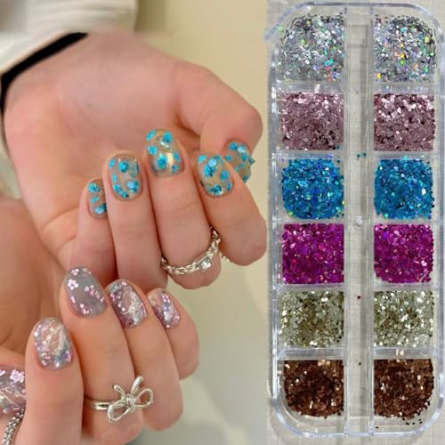 12 Boxes Spring Retro Flower Nail Art Glitters Cute Five-Petaled Flower Nail Sequins Set, Spring Colorful Floral Nail Decor Accessories Mini 3D Floral Nail Decals Holographic Glitters for Women - color: Retro Flower