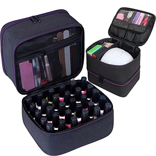 ButterFox Large Nail Polish Organizer Storage Case Holder, Fits Nail Lamp Dryer and 40-50 Bottles, Gel Nail Polish Kits Supplies Holder Bag (Black/Purple, S (30-40 Slots)) - color: Black/Purple, size: S (30-40 Slots)