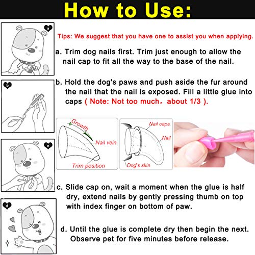 VICTHY 100pcs Dog Nail Caps & Claw Caps with Adhesive Glue and Applicators - size: M