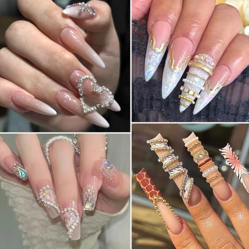 SUTOKAKA 6 Strips Rhinestone Pearl Alloy Nail Chain Charms - color: Gold Silver Rhinestone Pearl Chains
