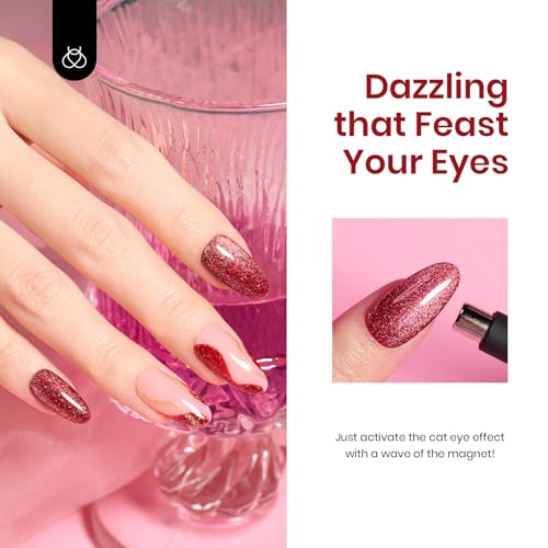 Beetles Red Cat Eye Gel Liner Nail Polish Glitter Gel Nails Art polish - color: C - Red-1