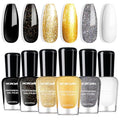 Morovan Nail Polish Set Fingernail: Black Gold White Glitter Sparkle Sliver - color: Opulent Black