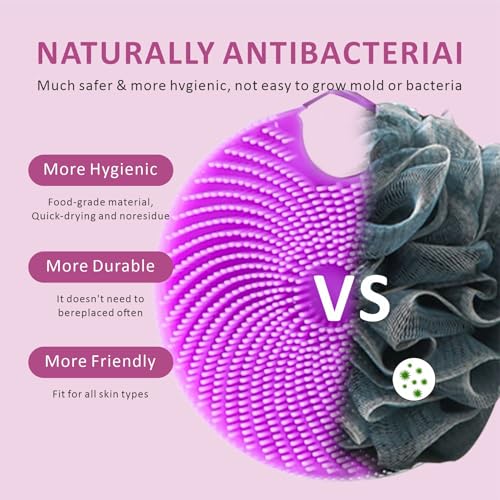 Silicone Body Scrubber Shower Brush,Super Exfoliating Body Brush with Non-Slip Strap-Effective Showering Exfoliation and Gentle Massage for Men Wome,Durable Use Brush,1 Counts (Purple) - color: Purple