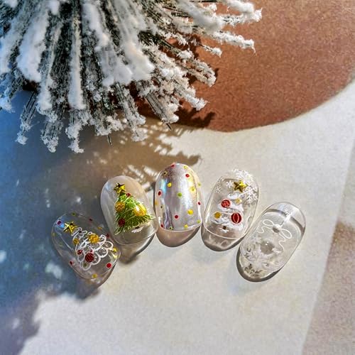 Christmas Nail Stickers for Nail Art Cute Christmas Tree Nail Art Stickers Xmas Winter 5D Embossed Nail Decals 3D Self-Adhesive Nails Supply Manicure Sliders for Nails Decoration - color: Cute Xmas Tree
