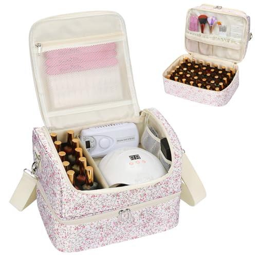 Nail Polish Organizer Bag - Nail Organizers and Storage Case Holds 45 Bottles & Nail Lamp, Travel Nail Tech Carrying Bag for Nail Supplies, Manicure Tools, Nail Kit, Nail Tech Gifts for Women - color: Pink Small Flower, size: 45 Slots