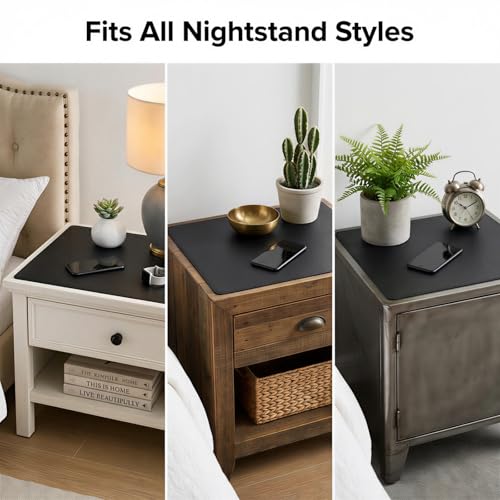 Leather Nightstand Mat for Bedside Table, Waterproof Vanity Desk and Nail Table Mat, Non-Slip Dresser Top Cover for Makeup, Perfume and Daily Essentials (Black, 11.8"*15.7") - color: Black, size: 11.8" x 15.7"