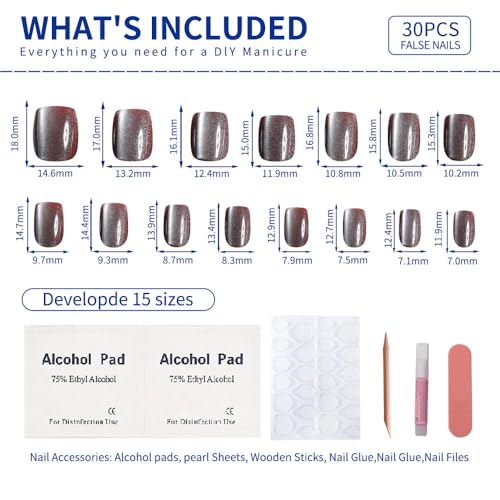 Taupe Brown Press On Nails Square – Short Cat Eye Fake Nails 30PCS - color: M10-Taupe-Brown