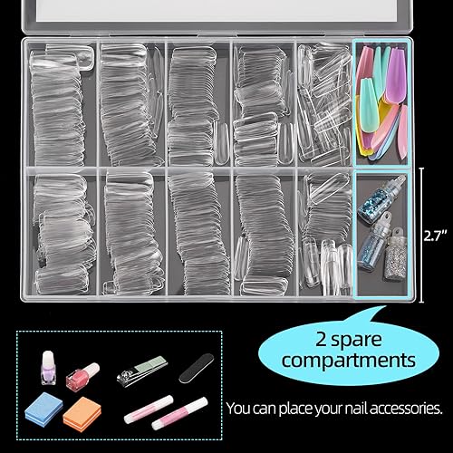 500Pcs Square Nail Tips Full Cover Clear Fake Nail Tips for Acrylic Nails, Size 0~9 - color: B-square clear