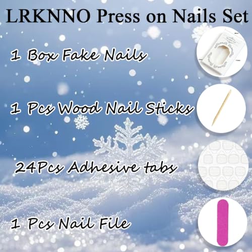 Christmas Press on Nails Short Square, 24Pcs Winter Snowflake Fake Nails - color: Winter Christmas Nails-13