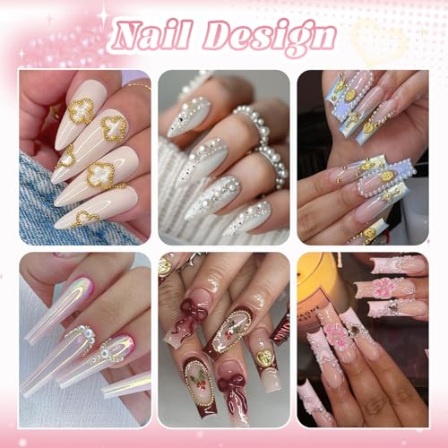 Nail Beads and Flatback White Pearls for Nails White Nail Pearls with Glue - color: 07 2 Boxes Nail Art Decos Set 1+Glue