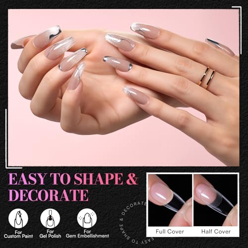 Makartt Coffin Nail Tips: Medium, 240PCS, 15 Sizes, Half Matte, Clear Acrylic, Full Cover Ballerina Press on Nails Extensions Supplies Salon and DIY Extension for Long-Lasting Manicure - size: Medium-Long