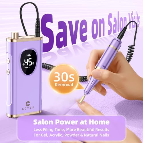 Professional Electric Nail Drill Rechargeable Nail File for Beginners - color: Lilac Purple