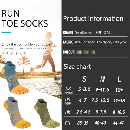 Toe Socks Cool-max Running Socks for Men Women 3 Pairs Athletic Breathable Five Finger Socks - color: Multicolor-c04# Ankle/3 Pairs, size: Large