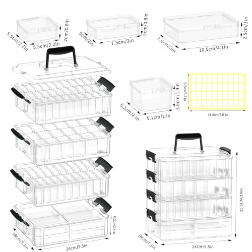 Bead Storage Organizer, 76 Small Containers and Lids, 4 Sizes - size: 4-Tier 8XL+20L+18M+30S