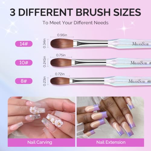 MelodySusie Acrylic Nail Brush Set,Size 8/10/14 - color: Transparent color