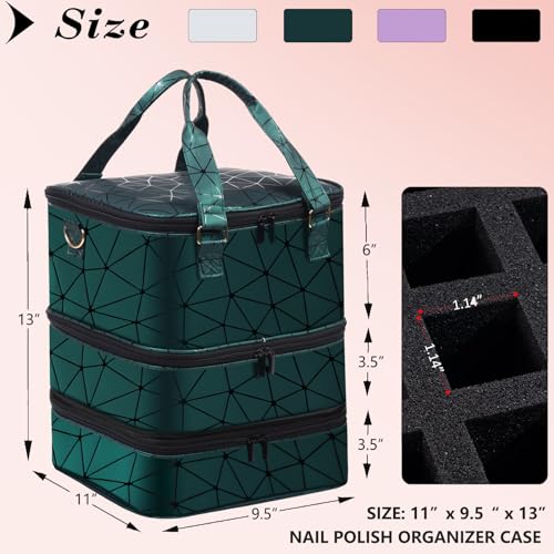 FCQQYWZ Large Nail Polish Organizer Case Hold 84+ Bottles Nail Polish & Nail Lamp, 3 Layers Nail Organizers and Storage for Nail Tech with Divider, Travel Carrying Case(Green) - color: Green-84Bottles