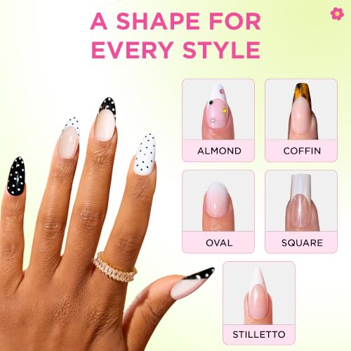 PaintLab Black White Polka Dot Press On Nails, Medium Almond 30pc Nail Tips - color: Polka Dot Couture