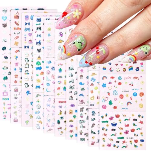 30 Sheets Cute Nail Stickers Cute Nail Art Stickers for Women DIY Manicure Nail Decorations - color: Style-07