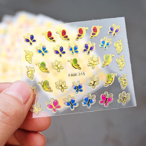 30 Sheets 3D Butterfly Nail Stickers Gold Foil Edge Nail Decals - color: Style-40
